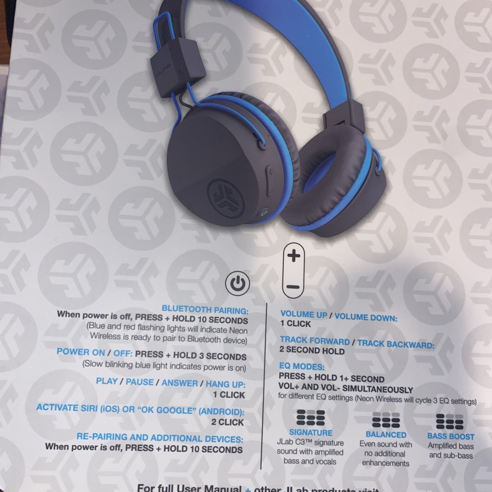 JLab Wireless Over-Ear Headphones Bluetooth Black Blue