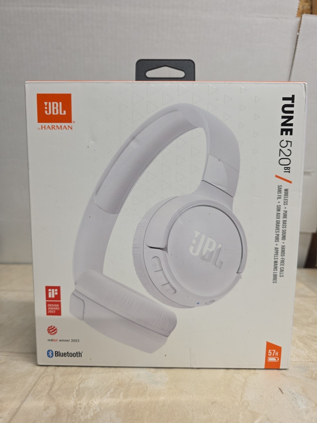 JBL Tune 520BT Wireless Bluetooth On-Ear Headphones – White Opened Box