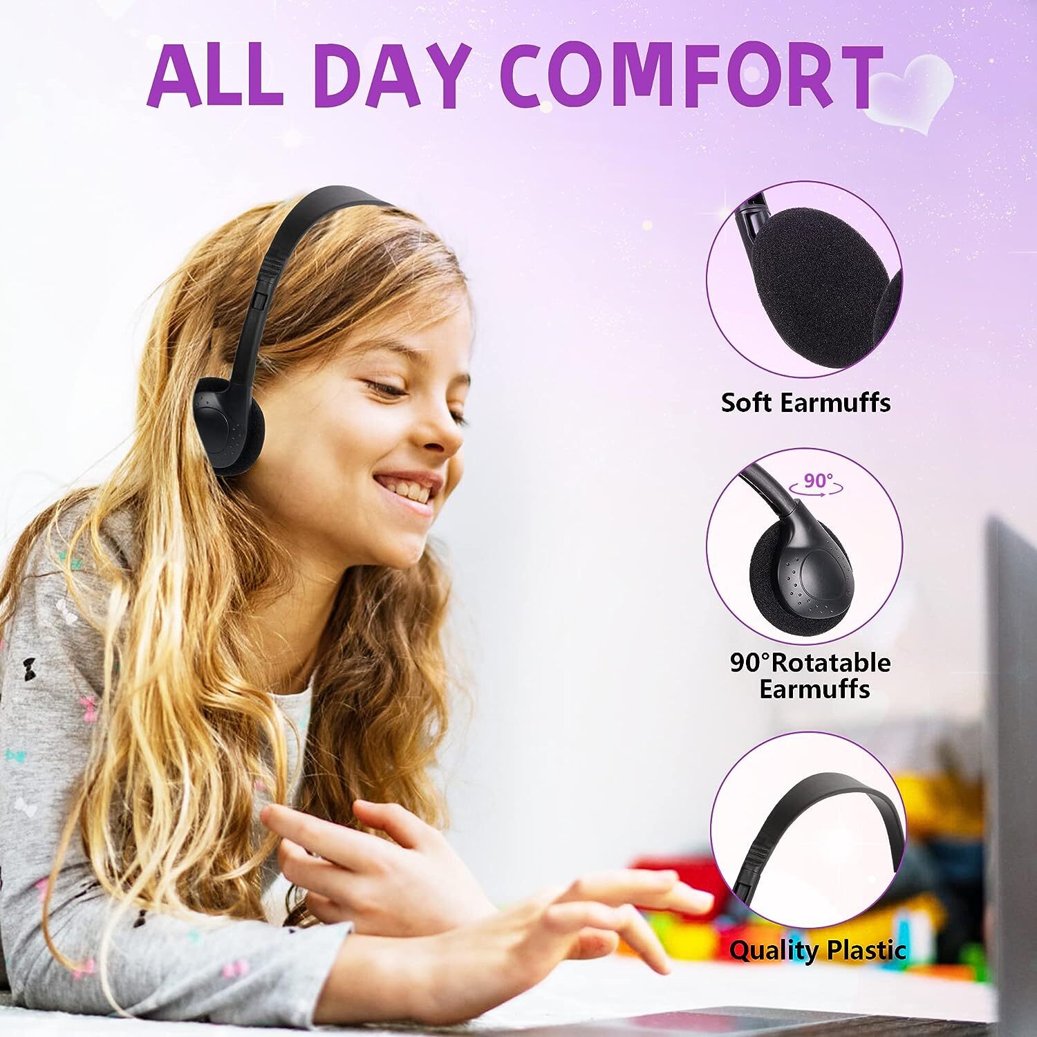 3.5 mm Jack Lightweight Wired On-Ear Stereo Headphones Black NEW Lot