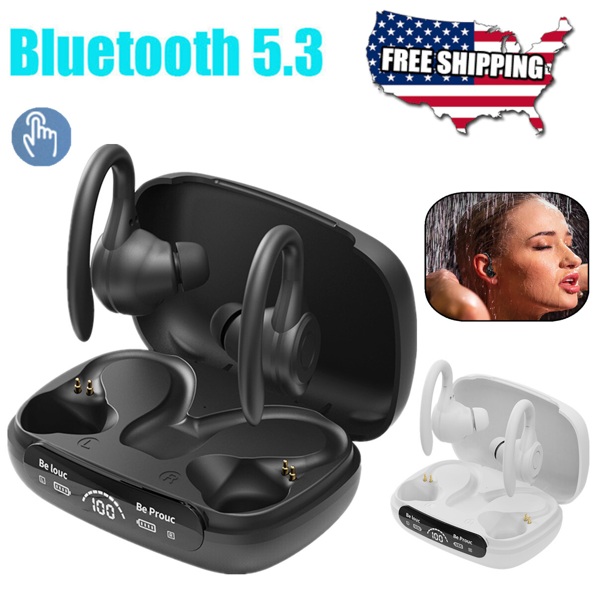 Wireless Bluetooth 5.3 Headset TWS Earphones Earbuds Stereo Ear Hook Headphones