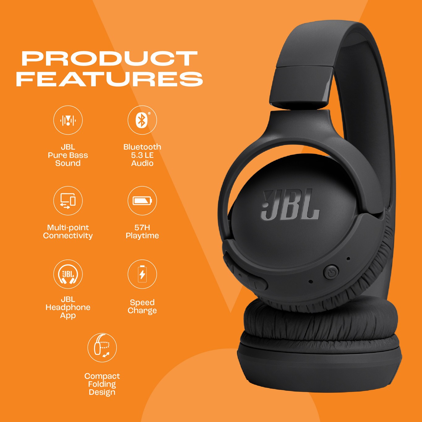 JBL Tune 520 BT 57Hr Playtime, Pure Bass, Multi Connect 5.3LE Bluetooth Headset