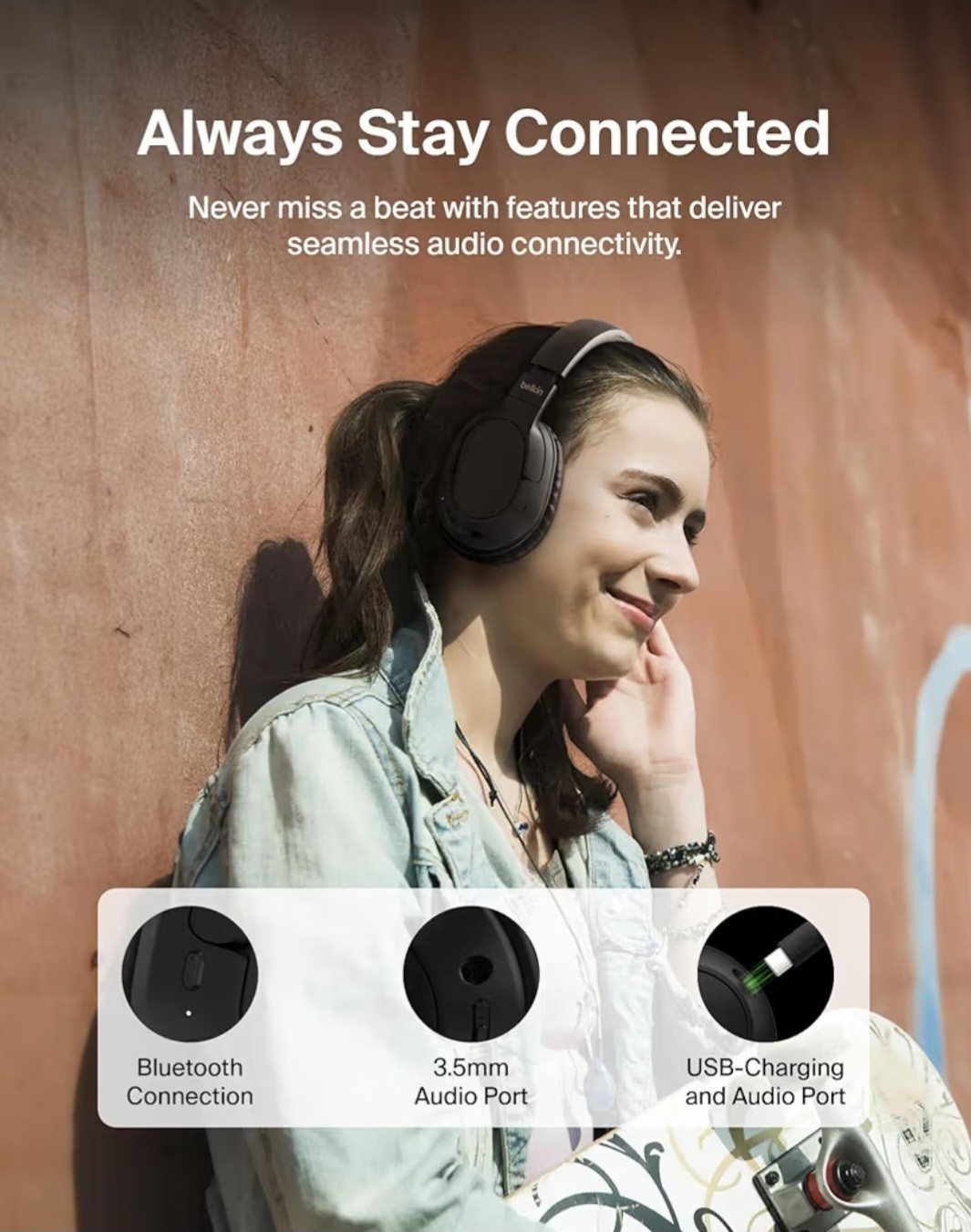 Belkin Wireless Over-Ear Headphones | iPhone Samsung Compatible | HD Sound | 60H