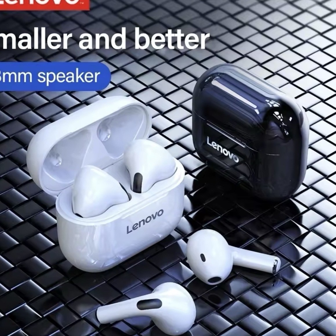 Lenovo True Wireless Bluetooth In-Ear Earbuds, Built-In Mic, 13mm, Black/White