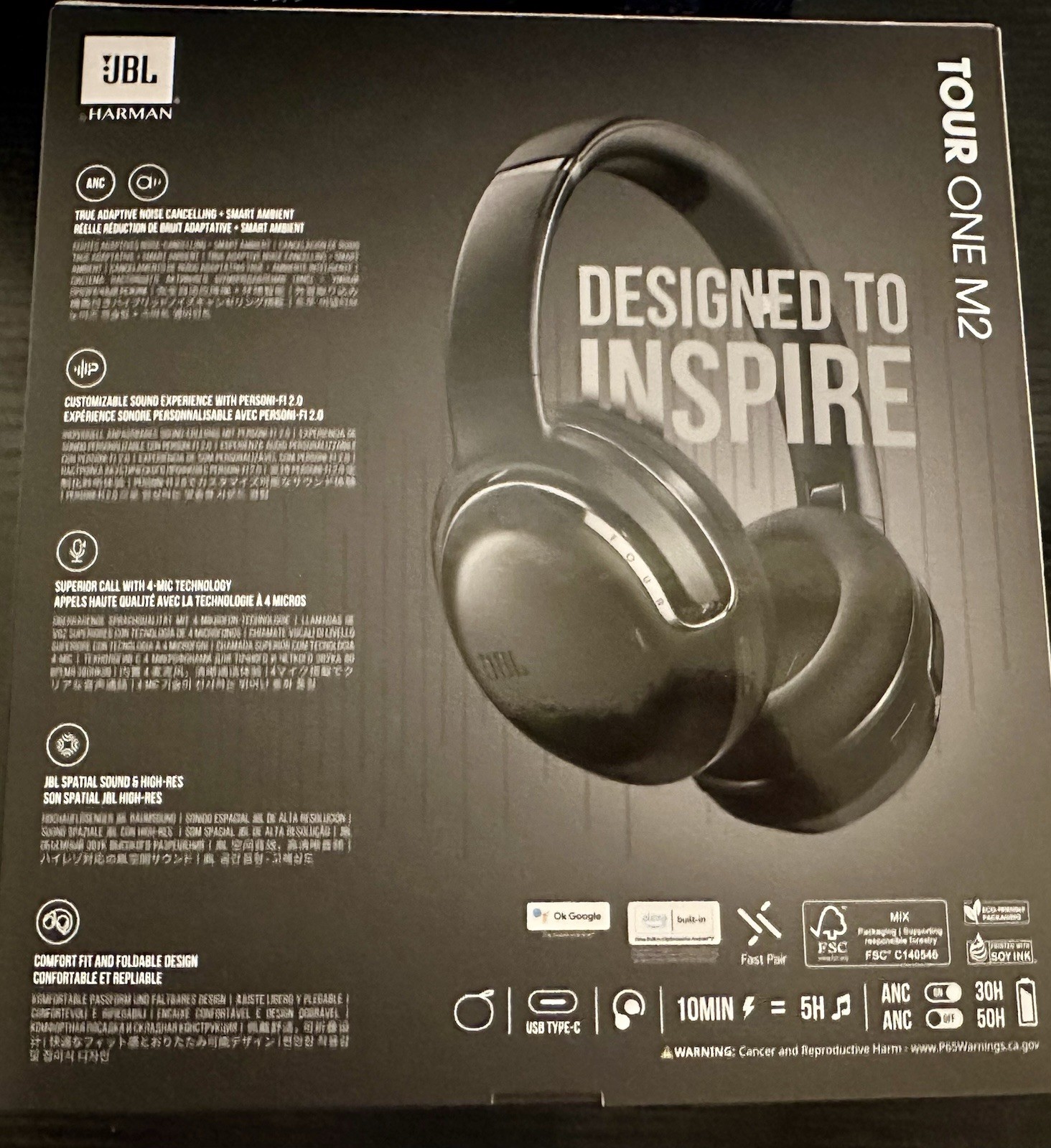JBL Tour One M2 Wireless Bluetooth Over-Ear Headphones Noise Cancelling Black