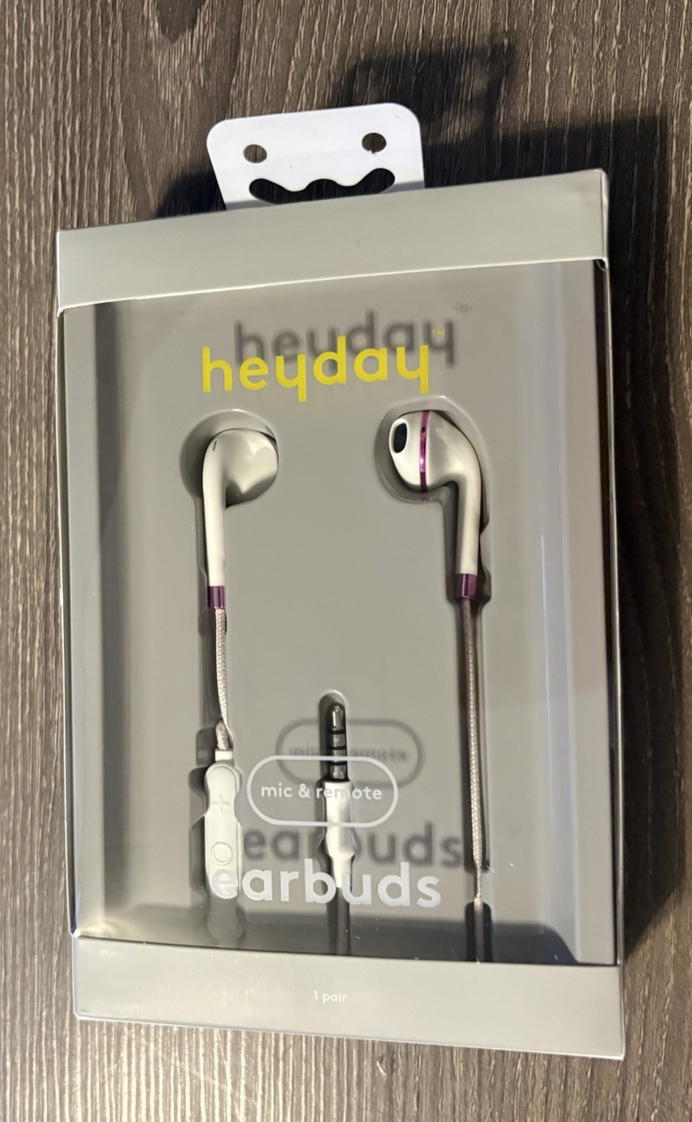 heyday Wired Earbuds White Purple USB In-Line Control Built-In Mic Double