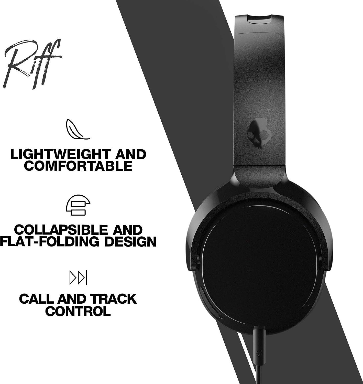 NEW Skullcandy Riff Wired On Ear Headphones with Mic Black