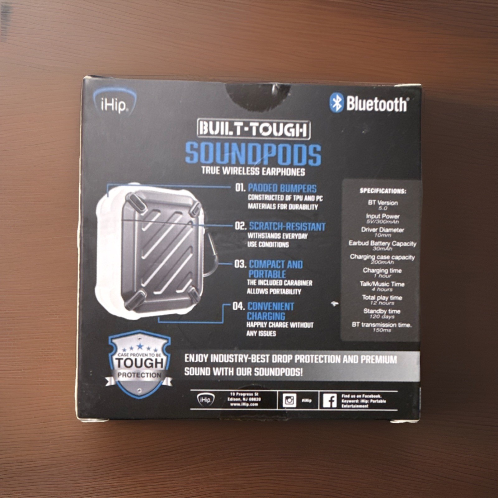 iHip Built-Tough SoundPods True Wireless Bluetooth Earphones 13mm Driver Black