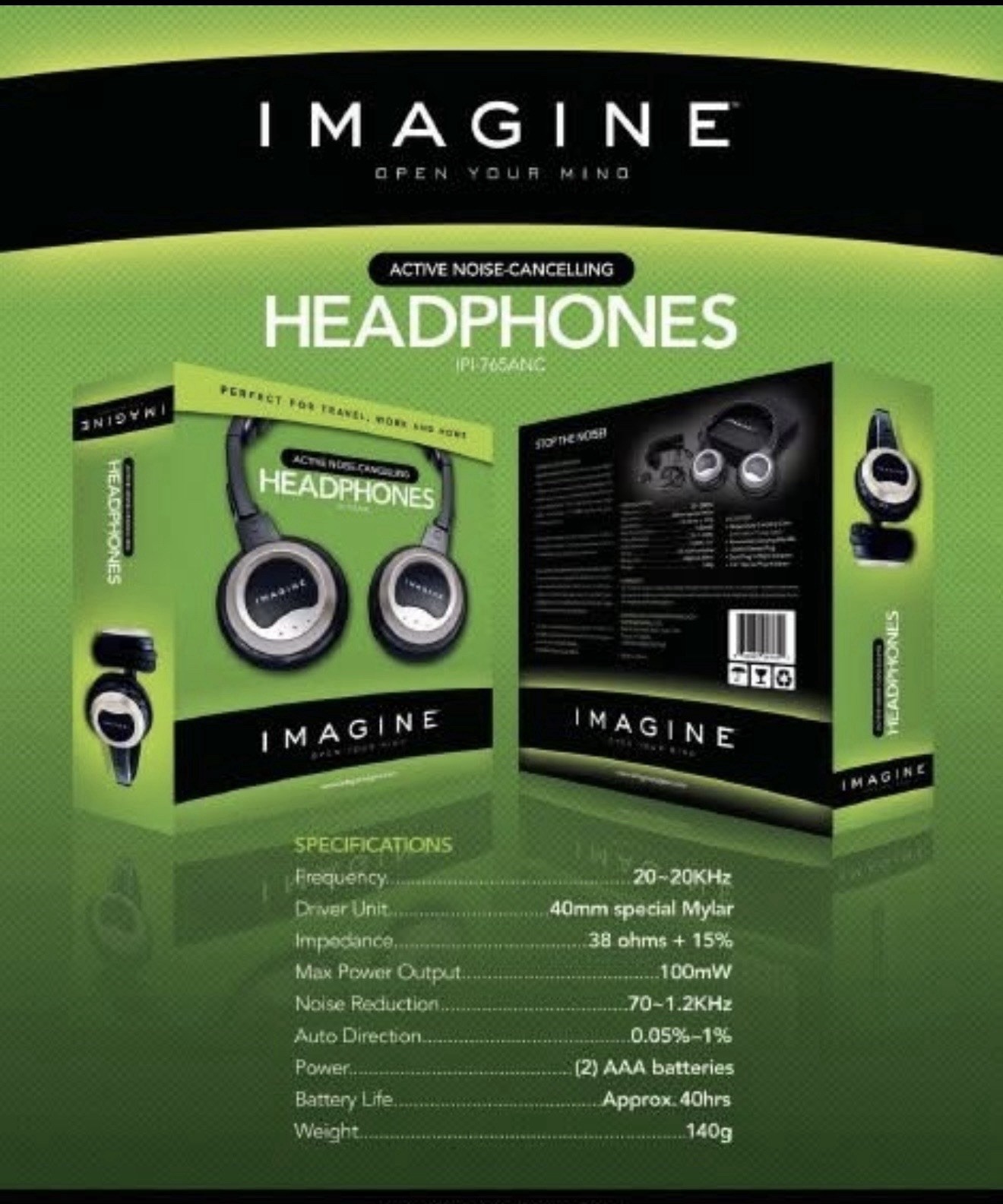 Imagine RF Wireless Over-Ear Headphones Adjustable Headband Case Black/Silver