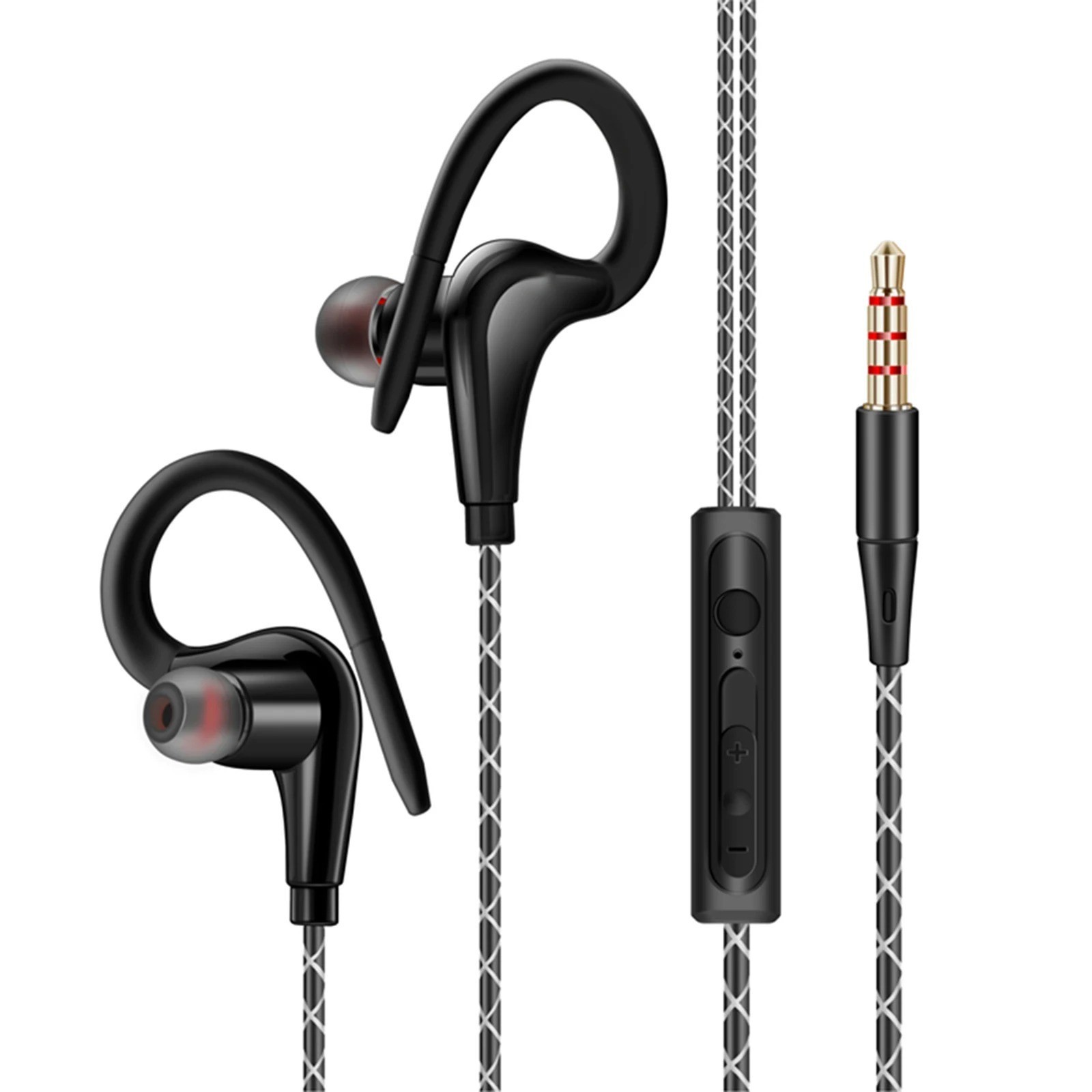 3.5mm In-Ear Wired Earbuds Sports Running Earphone Over Ear Hook Headphone w/MIC
