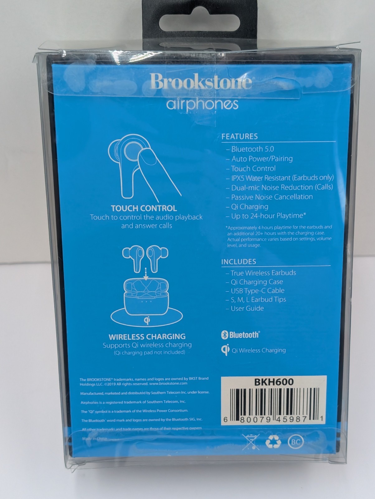 Brookstone Airphones True Wireless Earbuds With Qi Wireless Charging Case BKH600