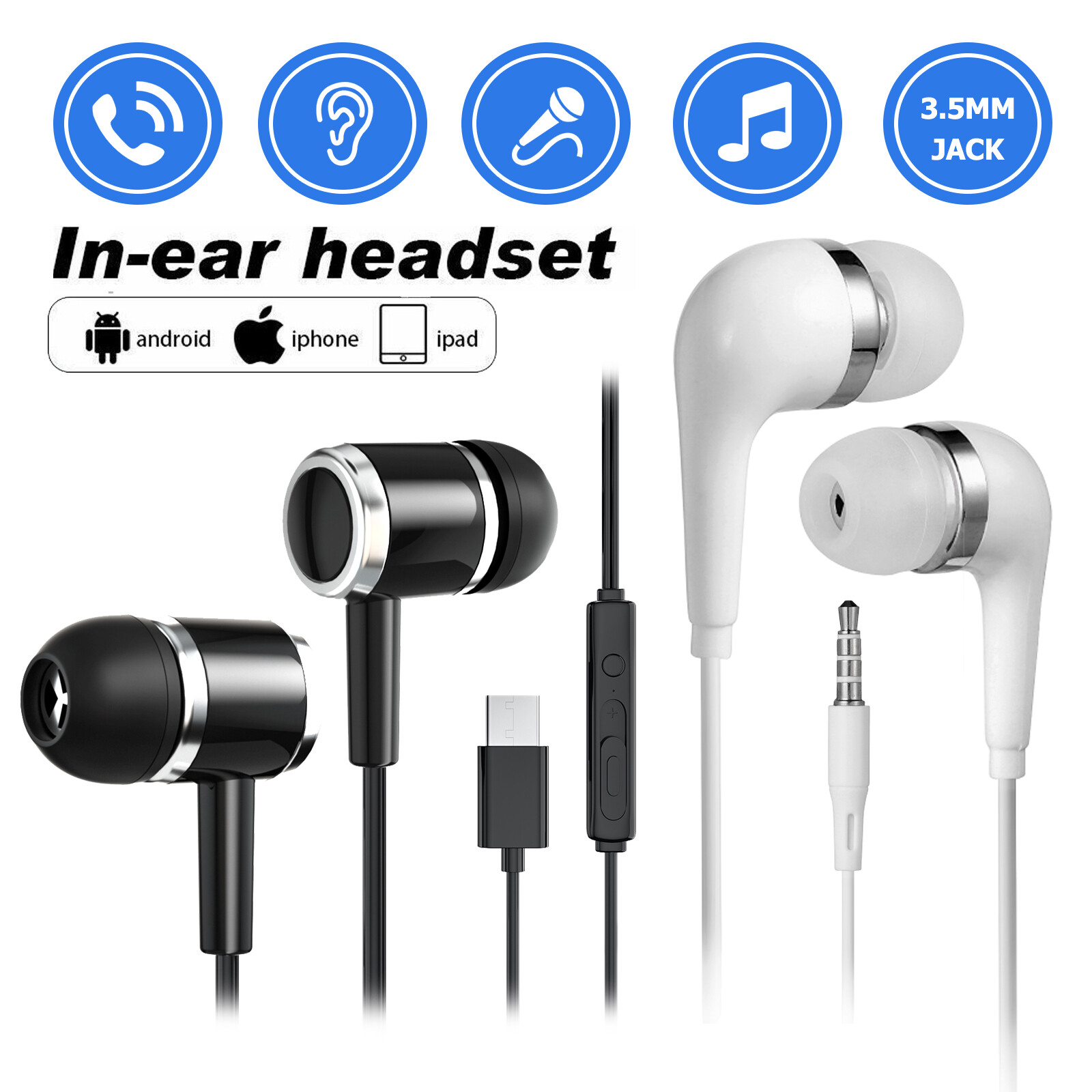 3.5mm Jack Wired Earbuds USB-C In-Ear Headphones with Mic for Phones and Laptops