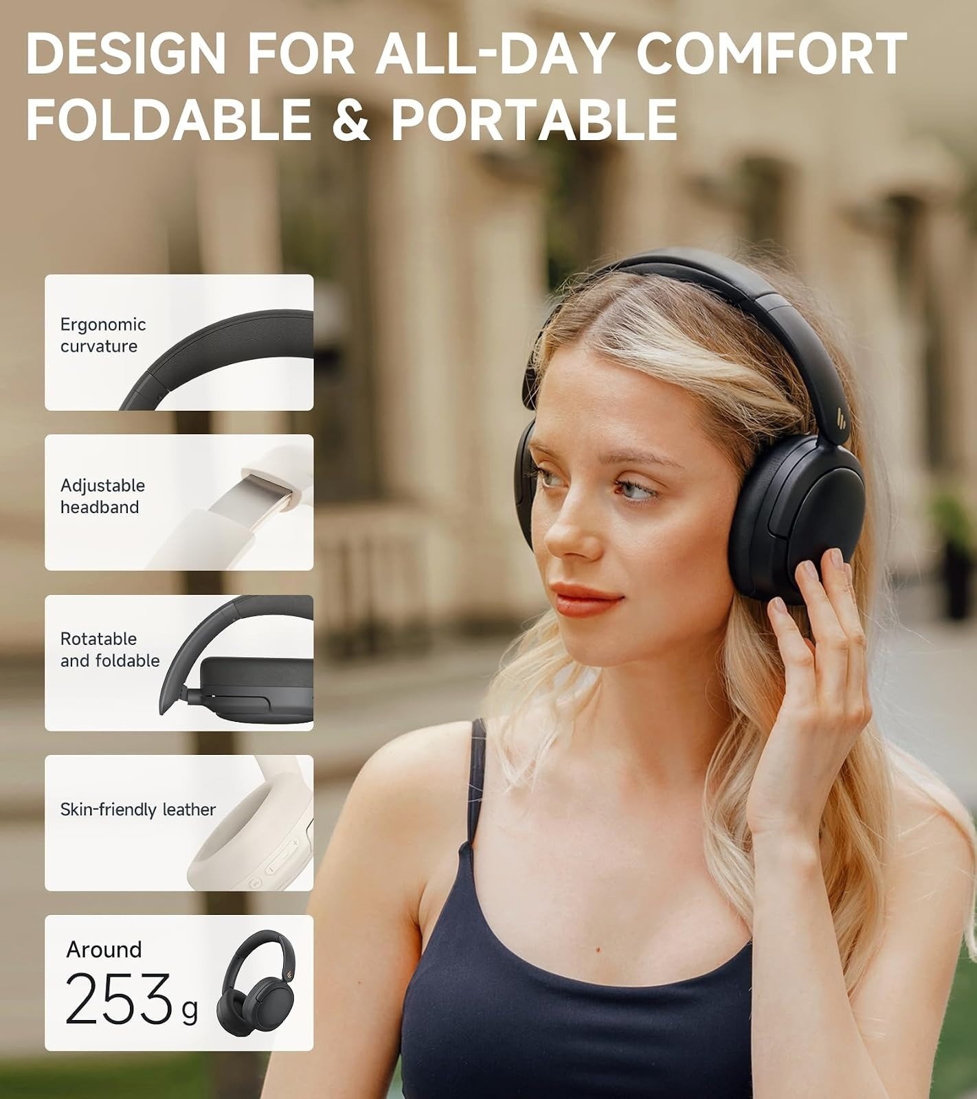 Edifier W800BT Pro Wireless Over-Ear Headphones – Noise Cancelling, 45H Playtime