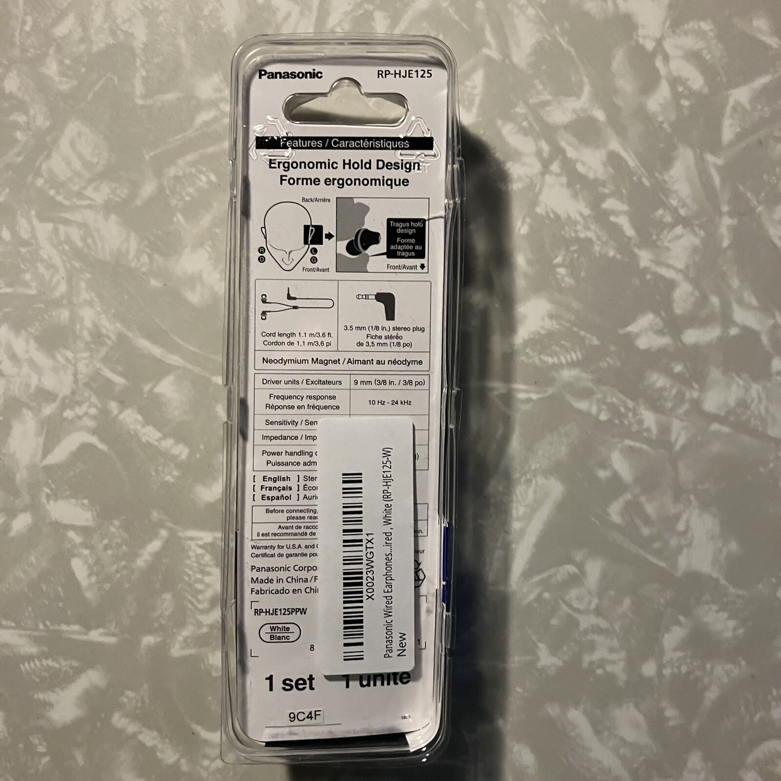 Panasonic RP-HJE125 Black Ergofit Stereo Headphones Ergonomic Hold Design – NIB