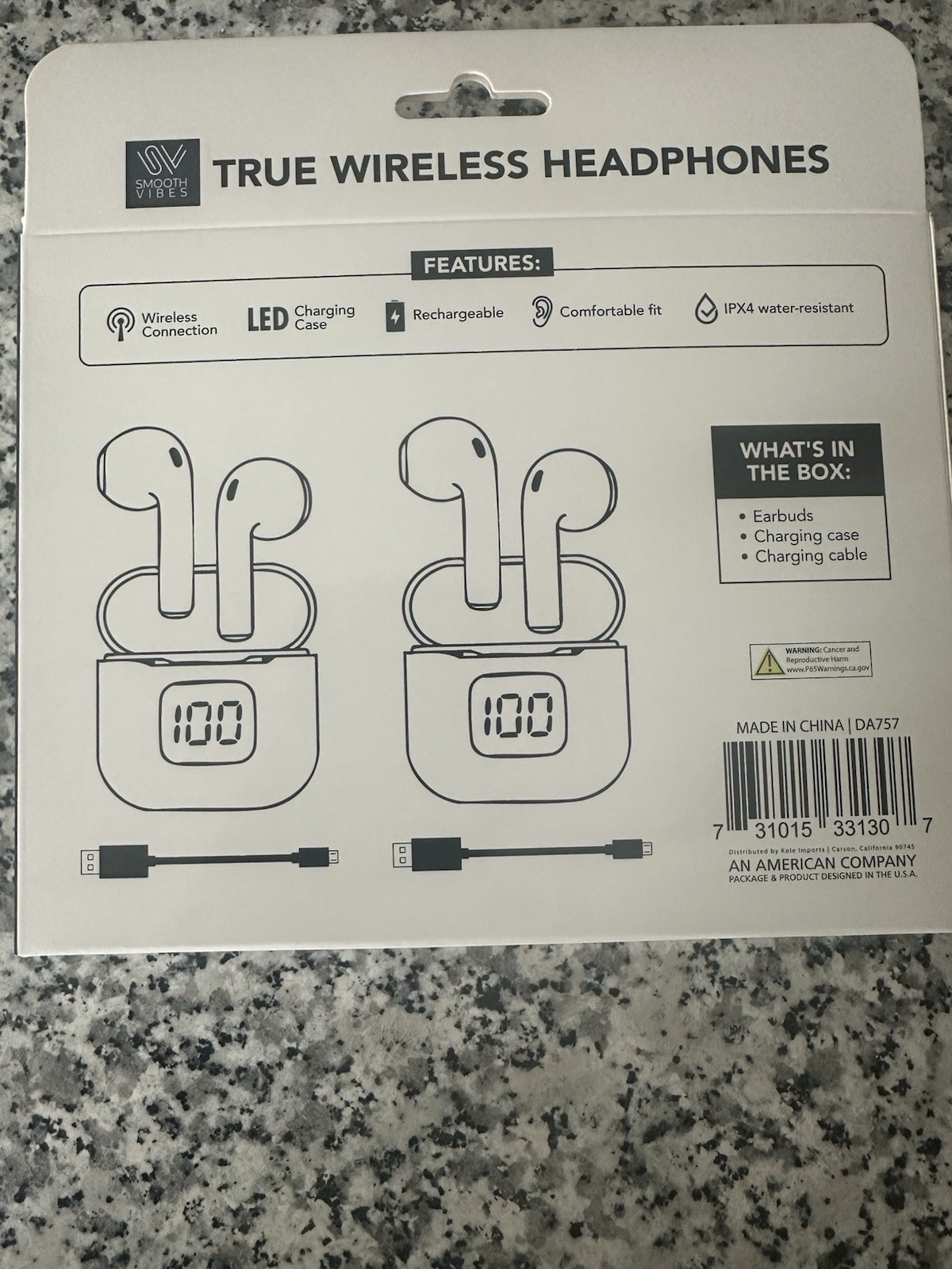 Smooth Vibes Bluetooth Earbuds Touch IPX4 LED Case Black/White DA757