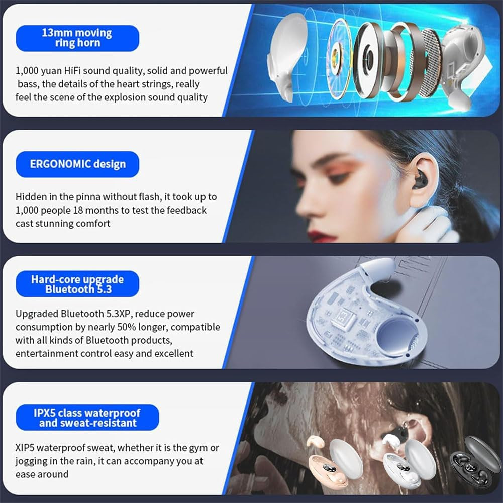 Invisible Sleep Wireless Earphone Bluetooth 5.3 Headphones Hidden Earbuds NEW