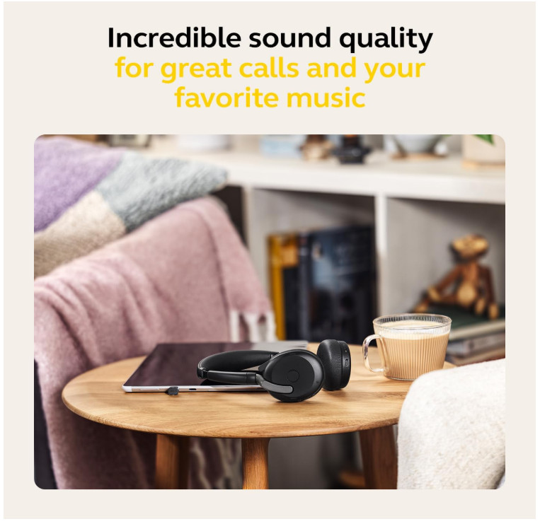 Jabra Evolve2 65 Flex Stereo Headset with Bluetooth, Wireless Charging Pad