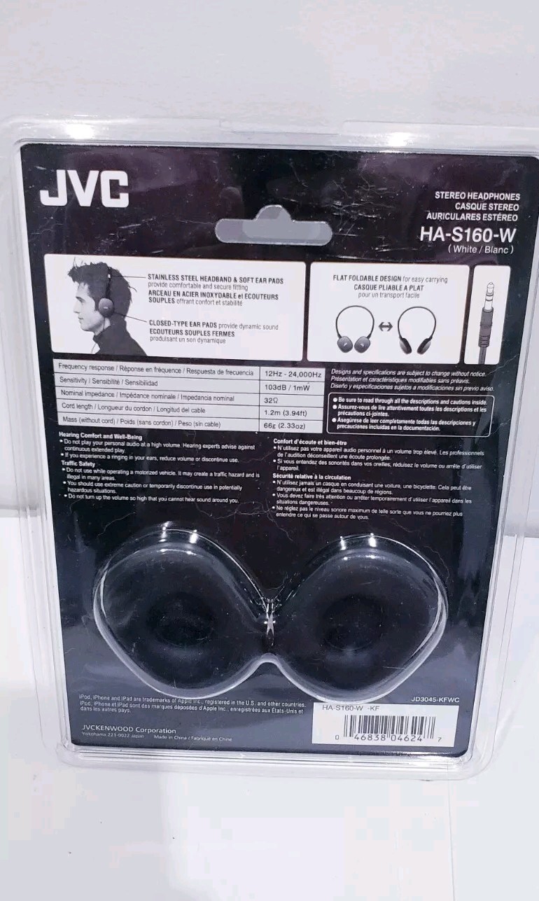 JVC Flats Lightweight On-Ear Headphones HA-S160-W – NEW