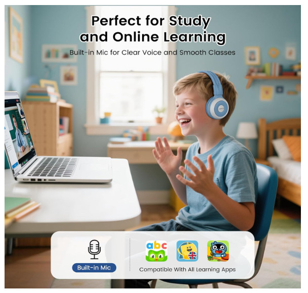 SIMOLIO Multi Share Kids Headphones AuraCast Wireless Headset HD Mic Airplane