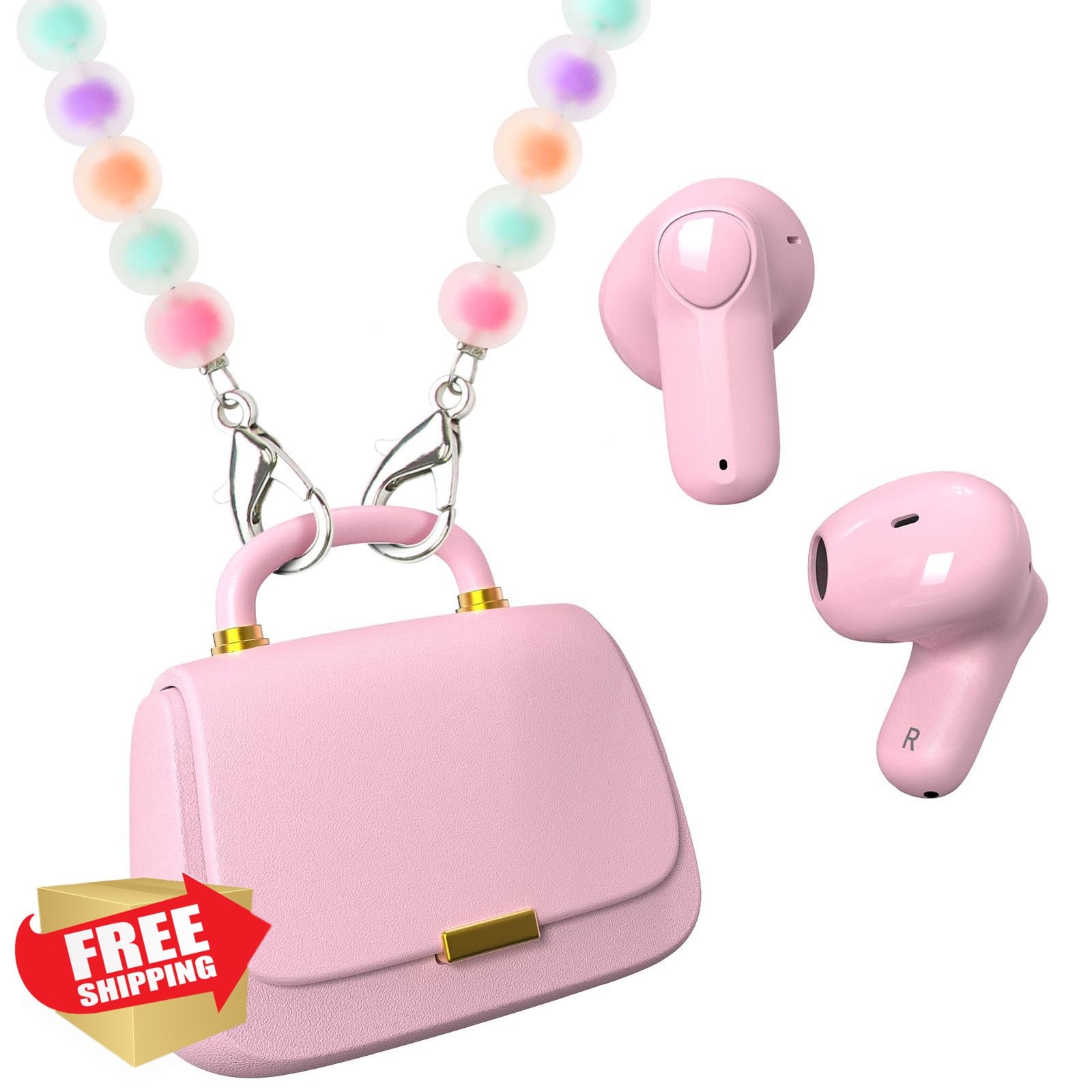 ANCwear Pink Bluetooth Earbuds 13mm Driver 22H Playtime