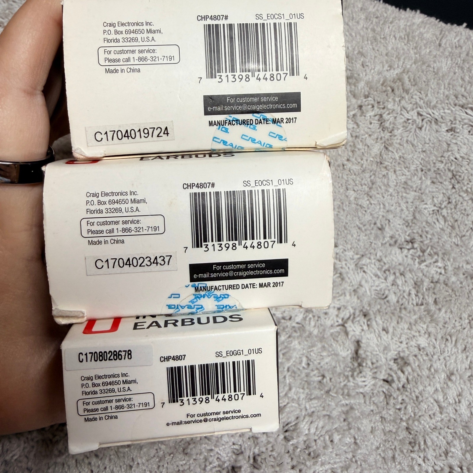 Craig Stereo In-Ear Earbuds 3 Pack Bundle Black White Blue 3.5mm Jack CHP4807