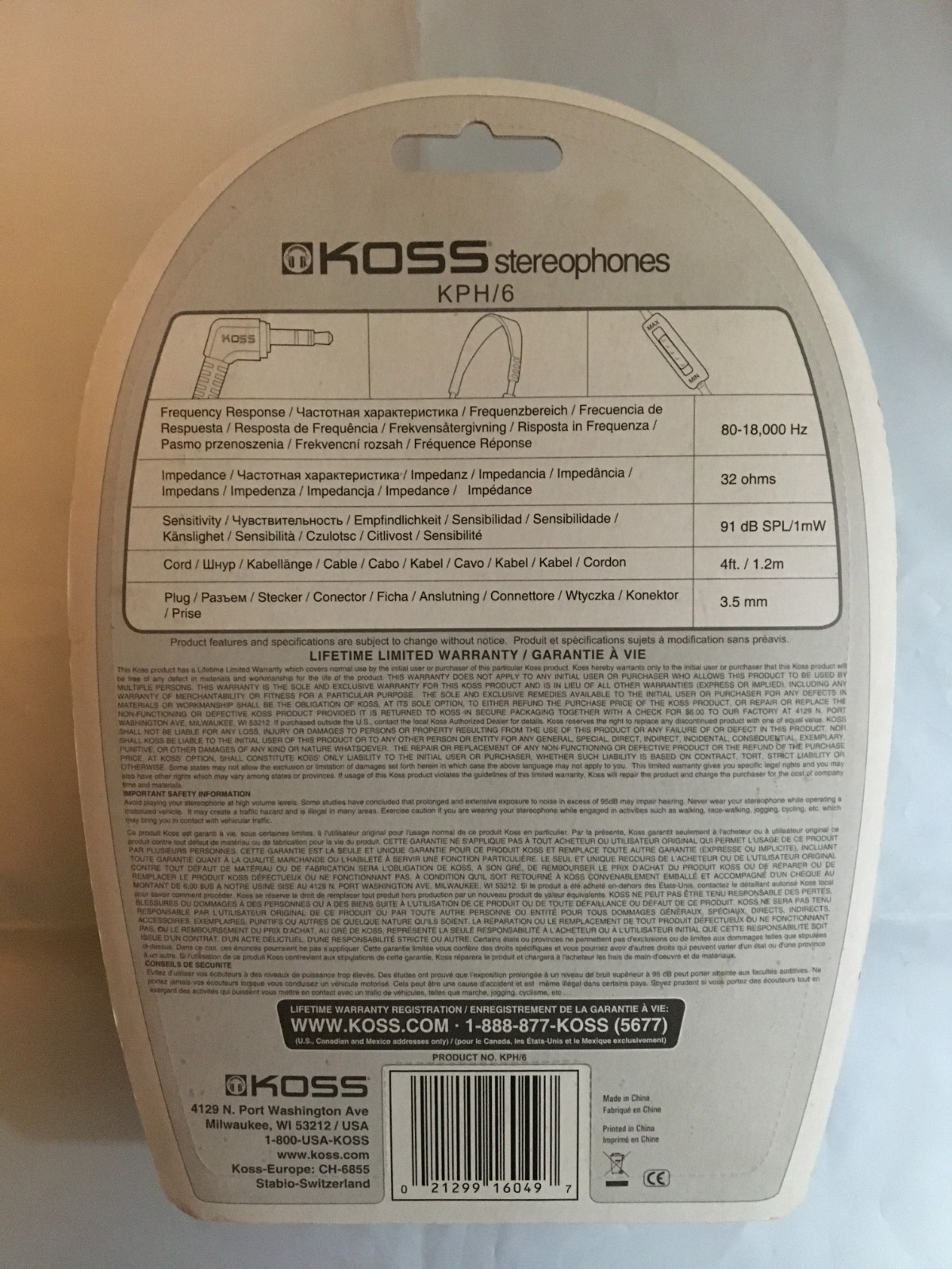 NEW Koss KPH/6 Portable Stereophone Ultra Light Headphones Inline Volume Control