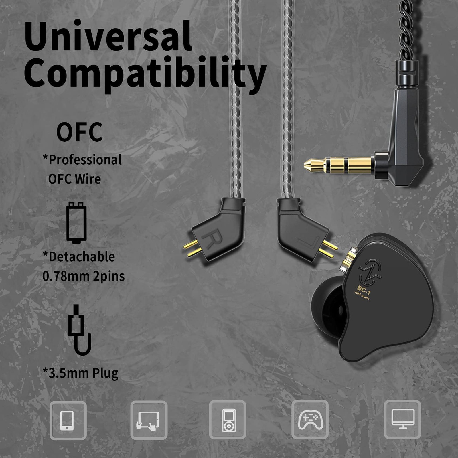 Wired Earbuds Clear Black Bass HiFi Earphones Musicians Singers Stage Studio