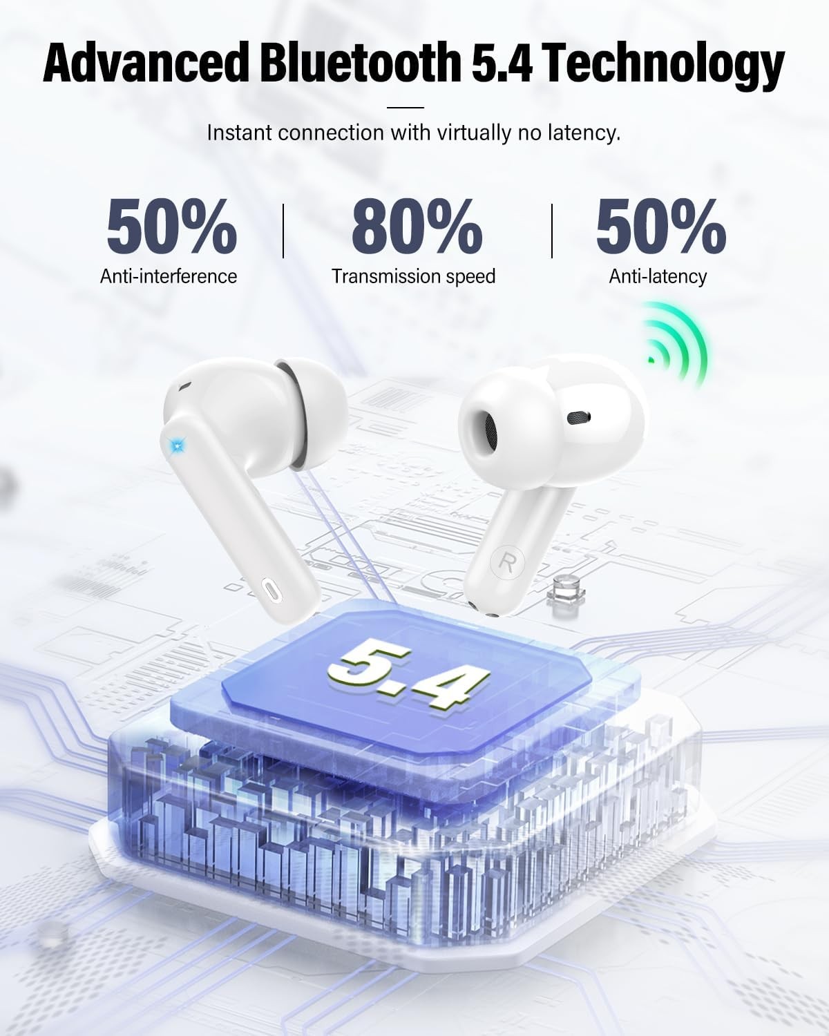 Wireless Earbuds, Bluetooth 5.4 Headphones Bass Stereo, Ear Buds with Noise Canc