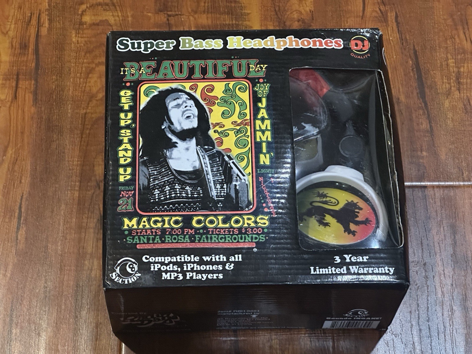 Bob Marley Lion Design Section 8 Brand Super Bass Wired Headphones – NIB – New!
