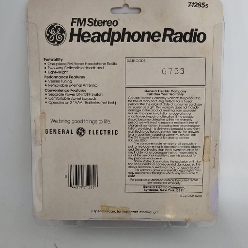 Vintage 1980’s General Electric GE 7-1285s Foldable FM Radio Headphones NIB New
