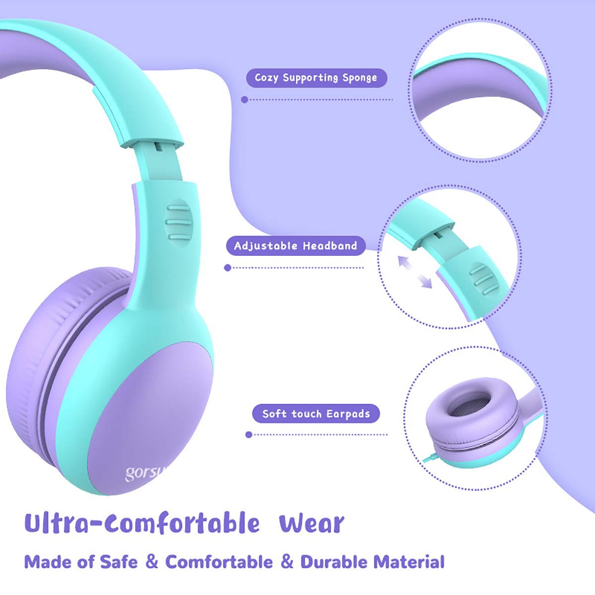 Kids Headphones with Limited Volume, Cat Ear Toddler Headphones, Wired Headph…