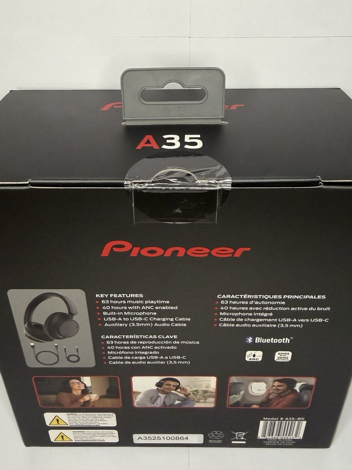 Pioneer A35-BK Bluetooth Headphones ANC USB-C Black Built-In Mic Over-Ear