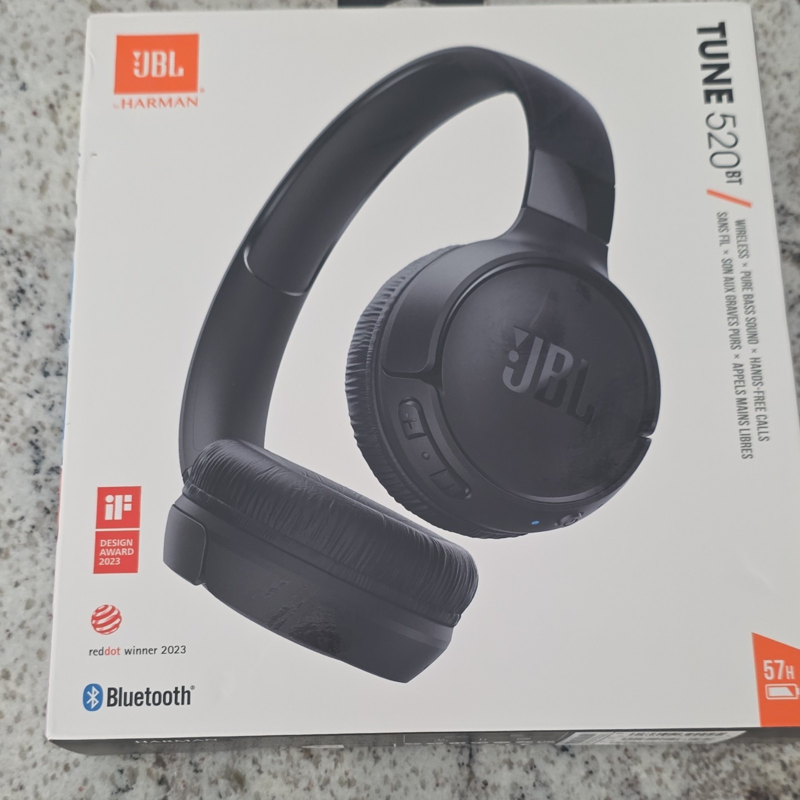 JBL Tune 520BT Bluetooth Wireless On-Ear Foldable Headphones Mic Black