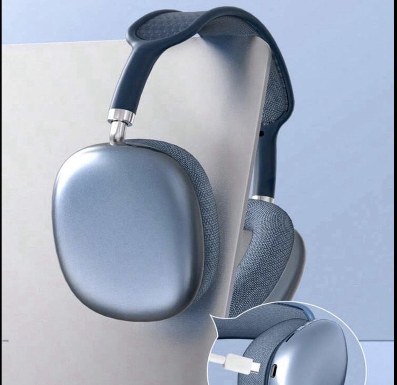Bluetooth Wireless Over-Ear Headband Headphones Blue Double Earpieces