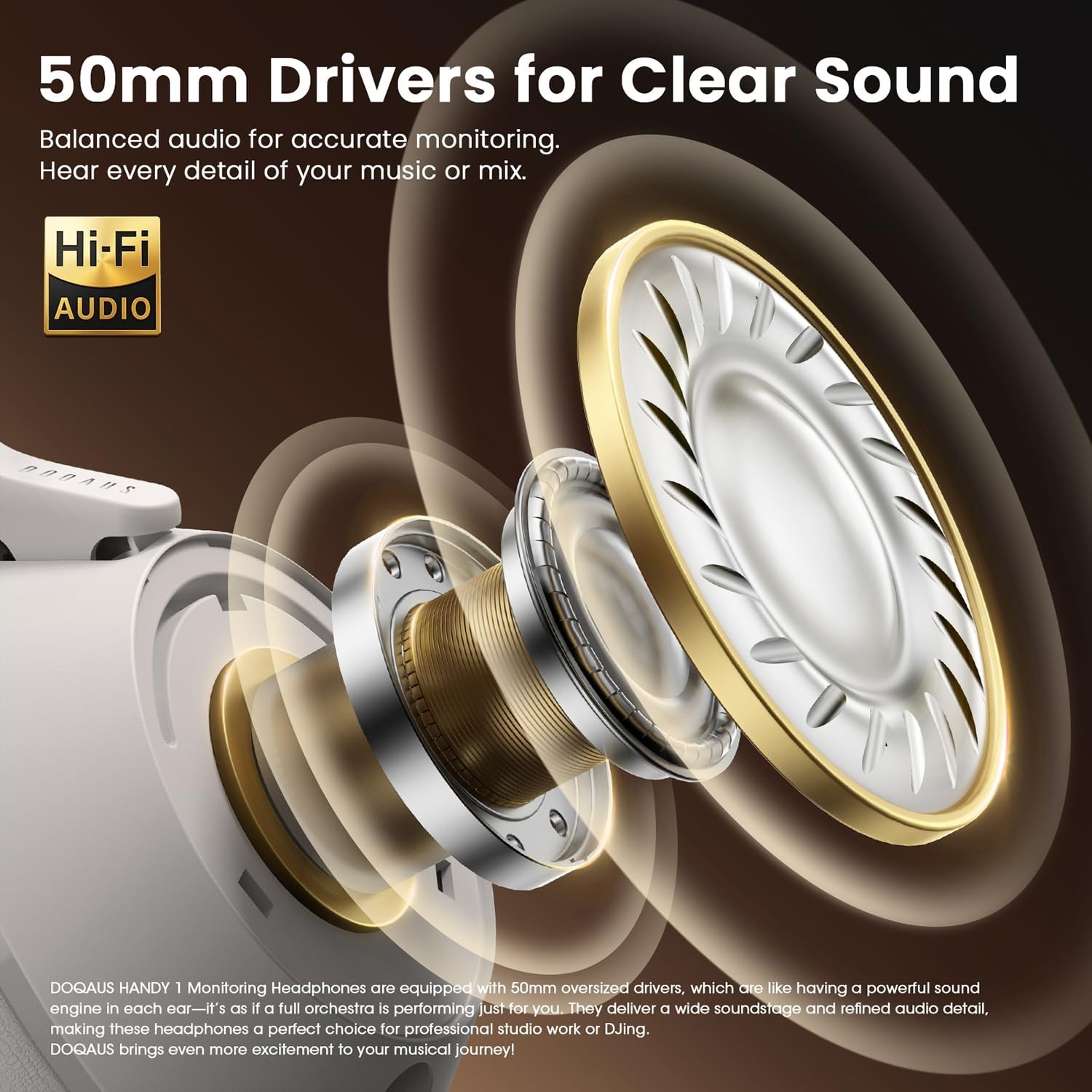 Professional Wired Studio Monitor Headphones – Over Ear, 50mm Drivers, Dual Jack