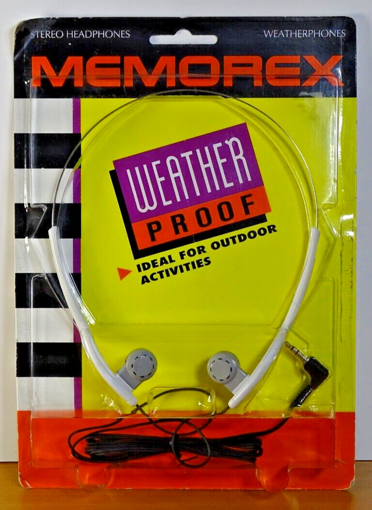 MEMOREX Weather Proof Stereo Headphones NOS SEALED ORIGINAL PACKAGE VTG RARE