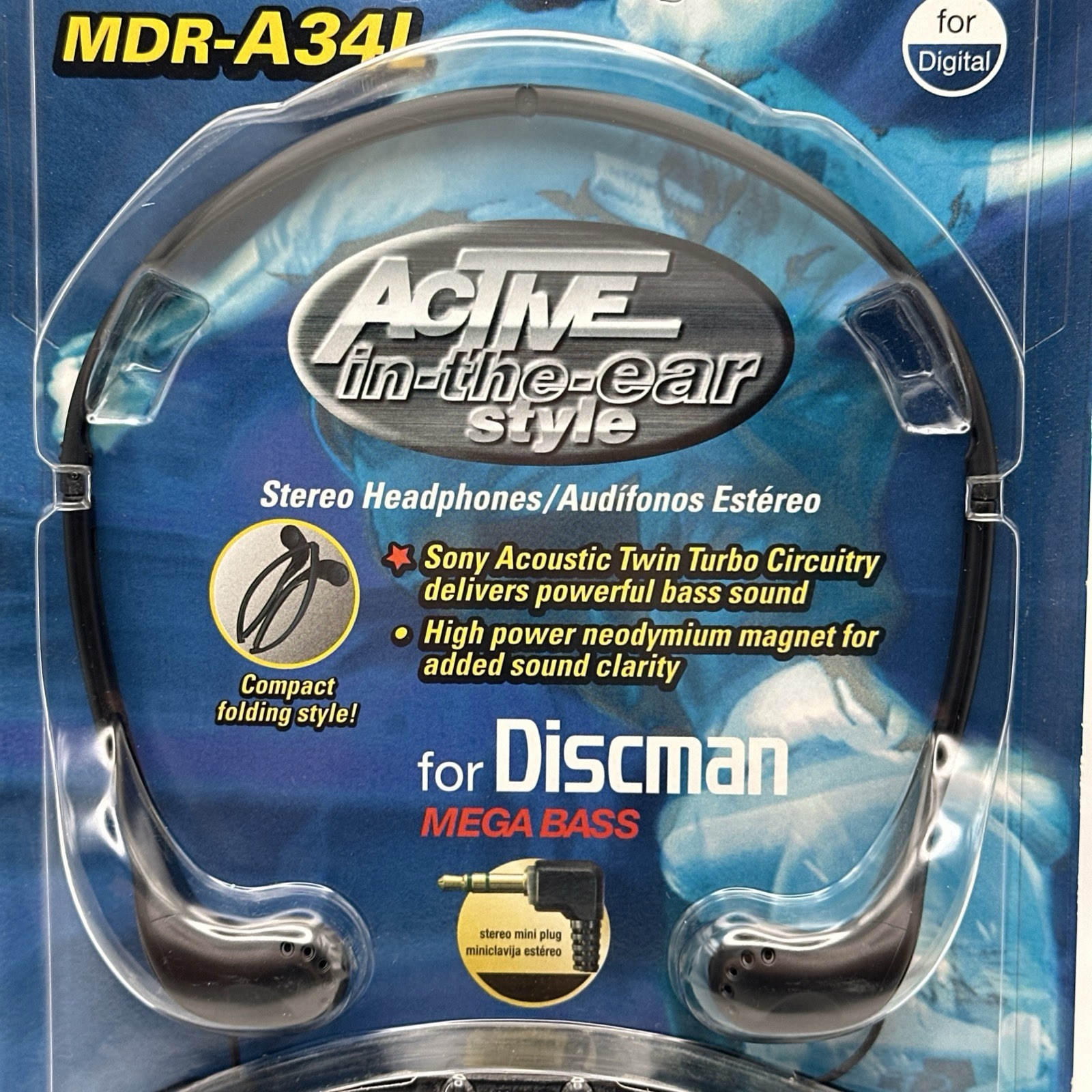 Sony Stereo Headphones for Discman Mega Bass New Old Stock 1998 MDR-A34L Sealed