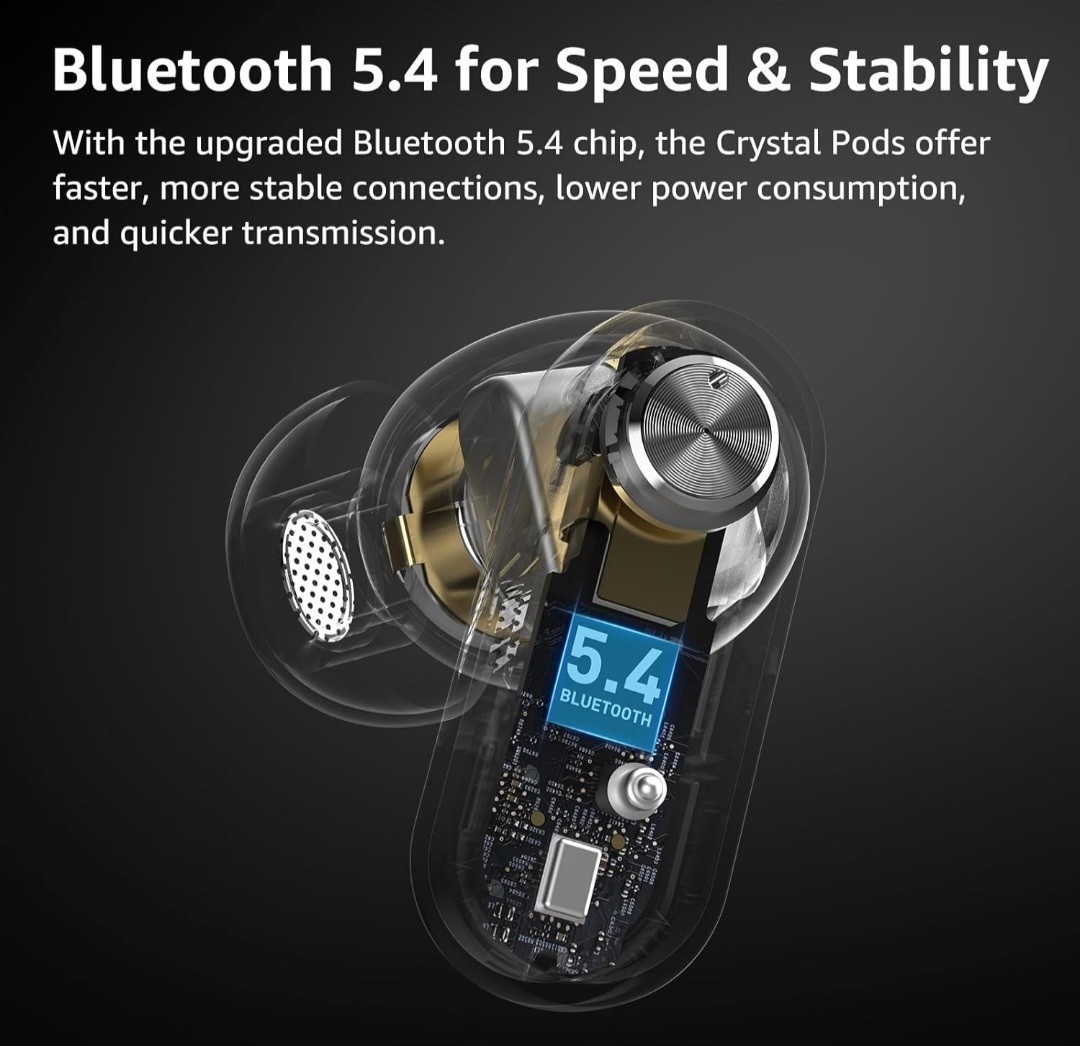 Black Crystal Pods Hybrid Active Noise Cancelling Wireless Earbuds TOZO 10mm Dri