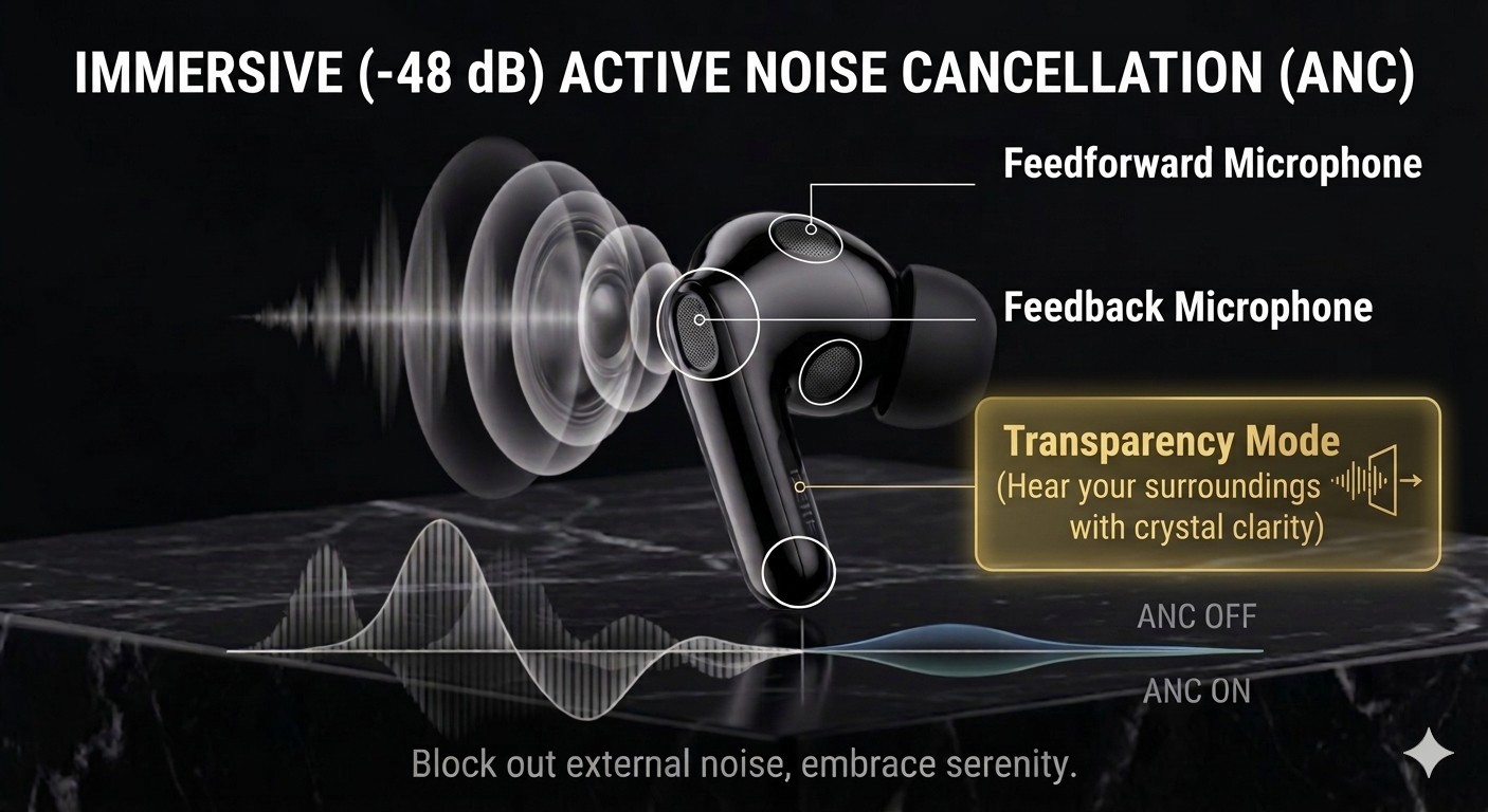 QERE E60 ANC Wireless Earbuds, Active Noise Cancellation, 13mm Drivers, Bluetoo…