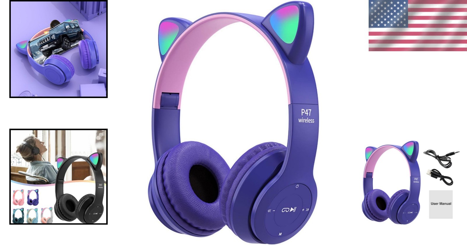 Foldable Cat Ear Bluetooth Headphones with LED Lights – Ideal Gift for Everyone