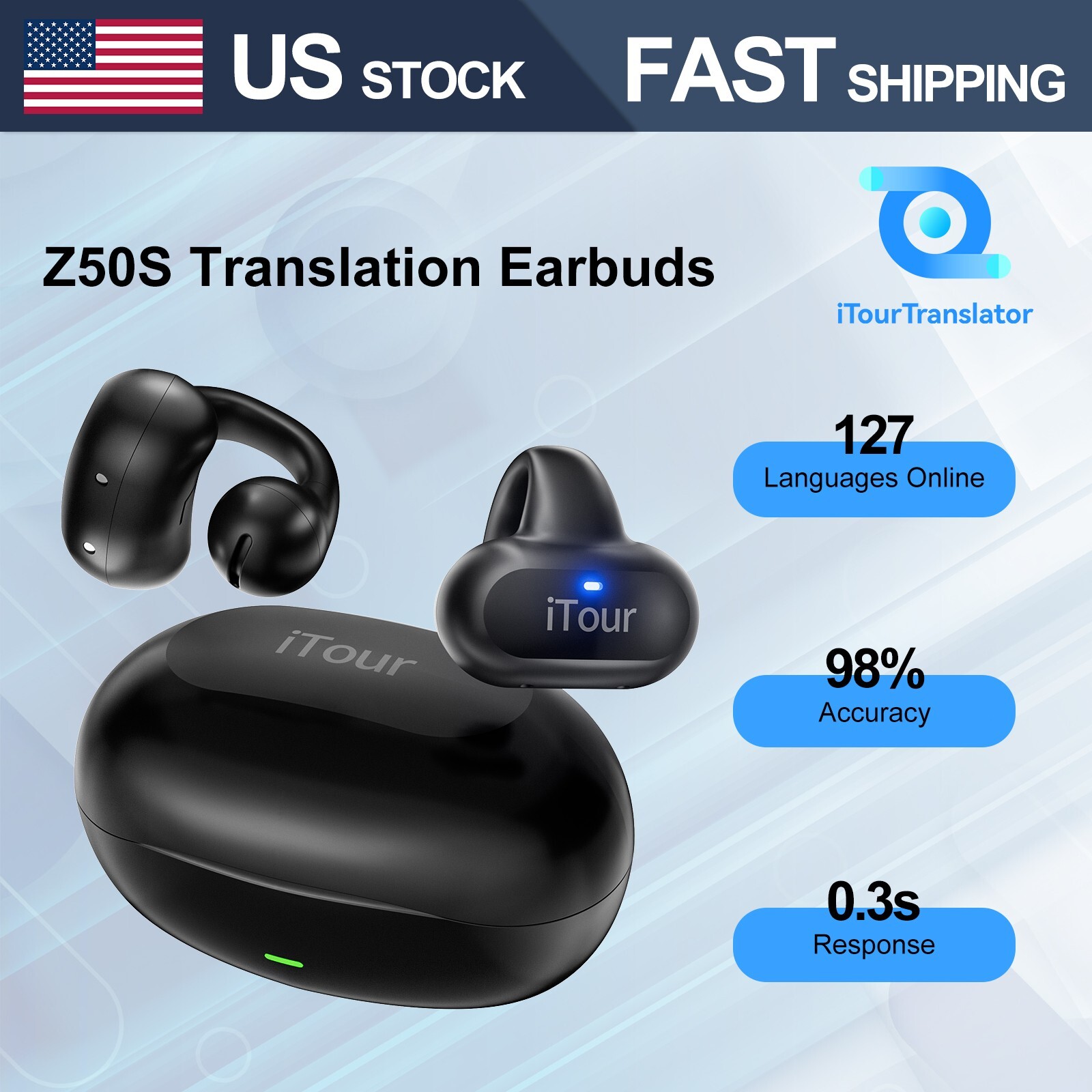 iTour Z50S Translator Earbuds Real Time AI Translation in 127 Online Languages