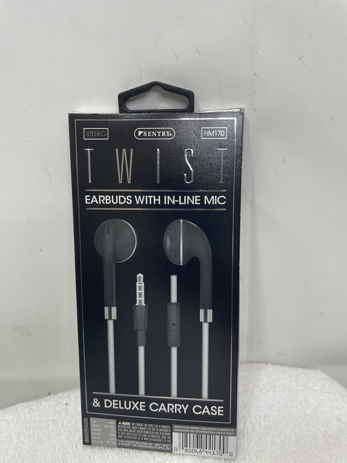 Sentry Twist Earbuds w/ Inline Mic 3.5mm Aux & Carrying Case Gray