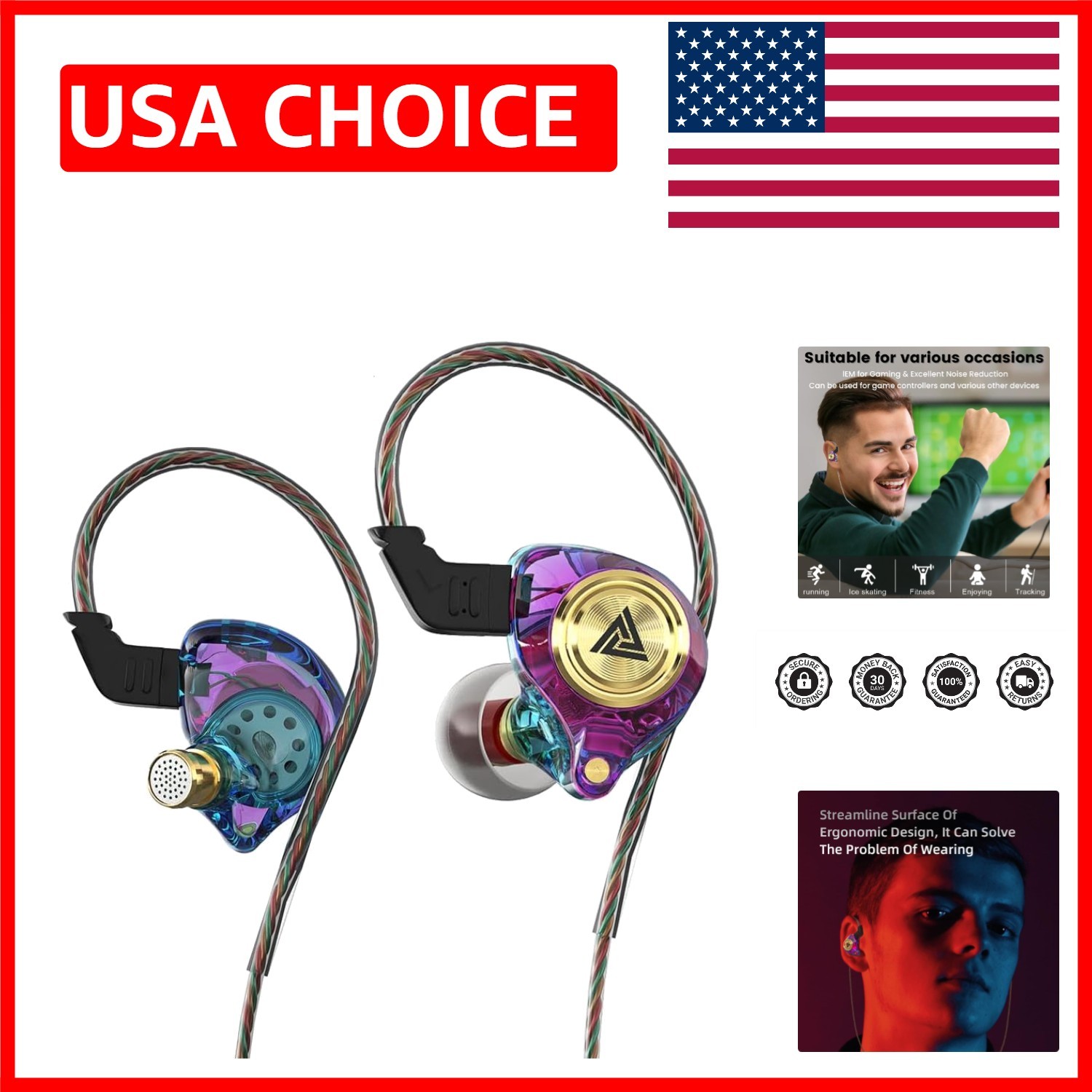 AK3FILE Wired Gaming Earbuds with Deep Bass Sound & Noise Cancellation – Purple
