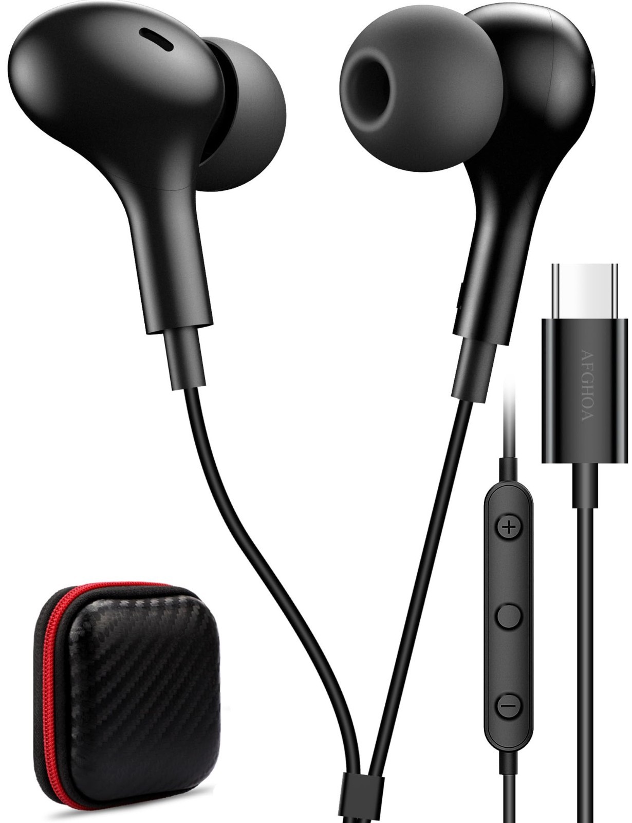 USB C Wired Earbuds with Microphone, Volume Control, Bass Stereo, Noise Cancelin