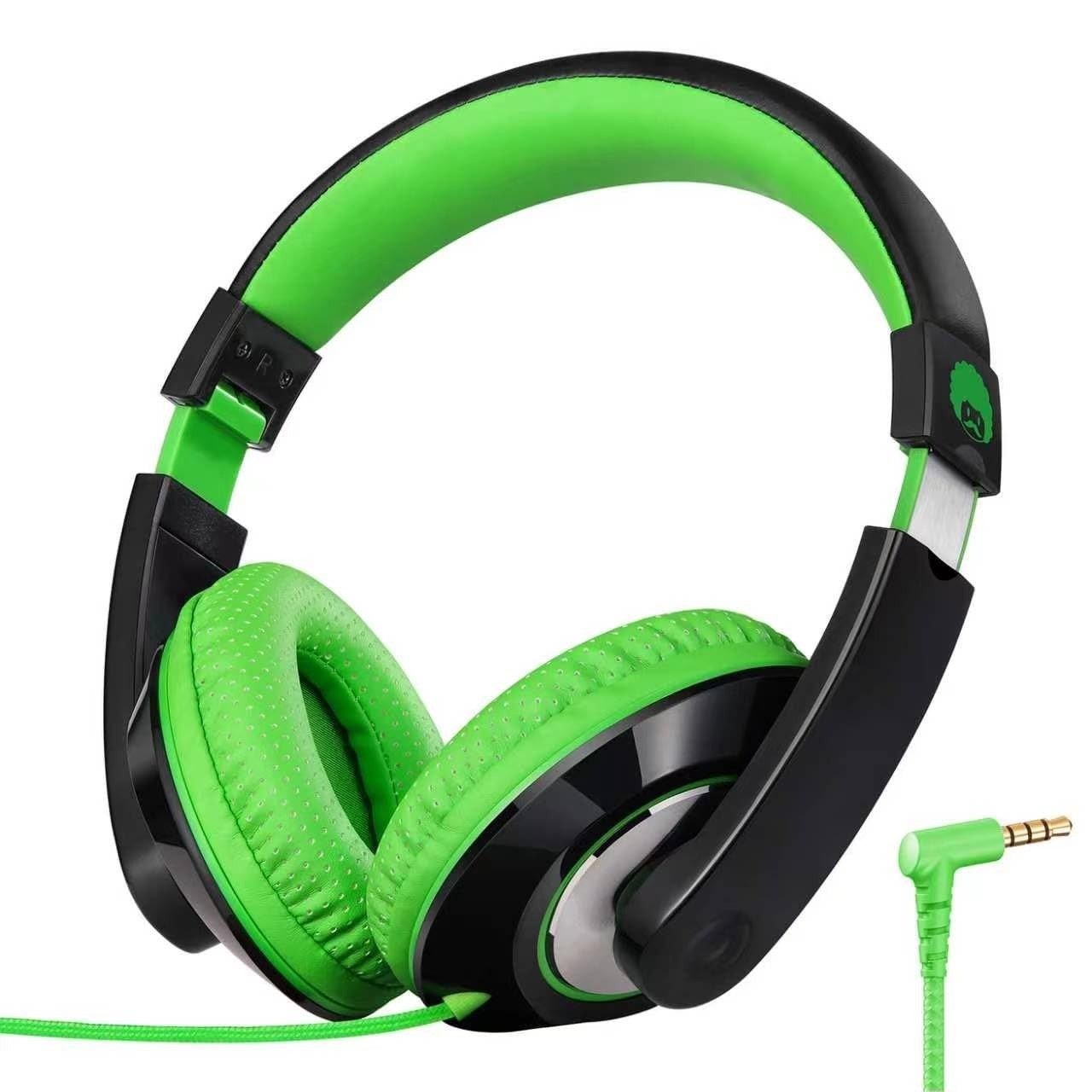 rockpapa Comfort Kids Headphones Wired Over Ear Lightweight Black/Green