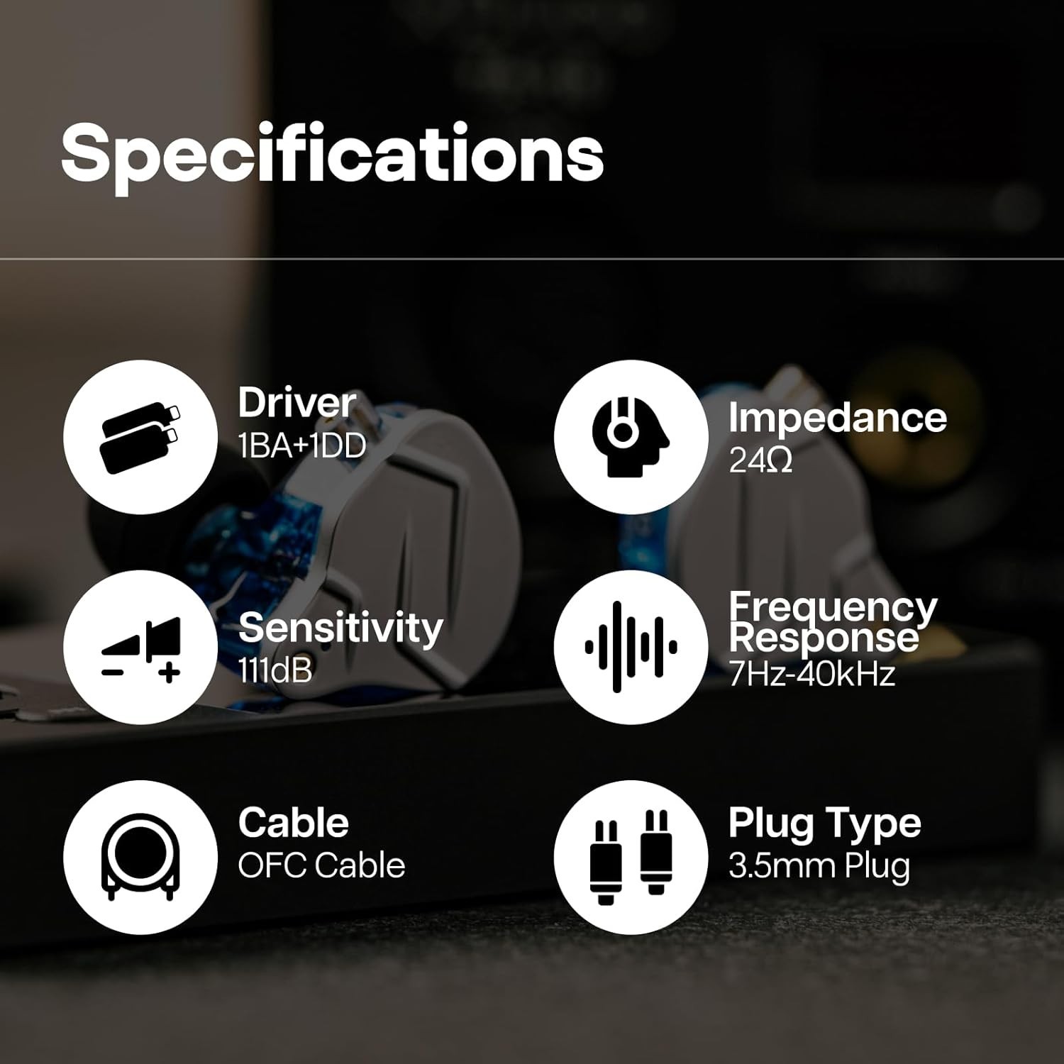Zinc Alloy Hybrid Earphones – 40000 Hz Response with Ergonomic Fit for Comfort