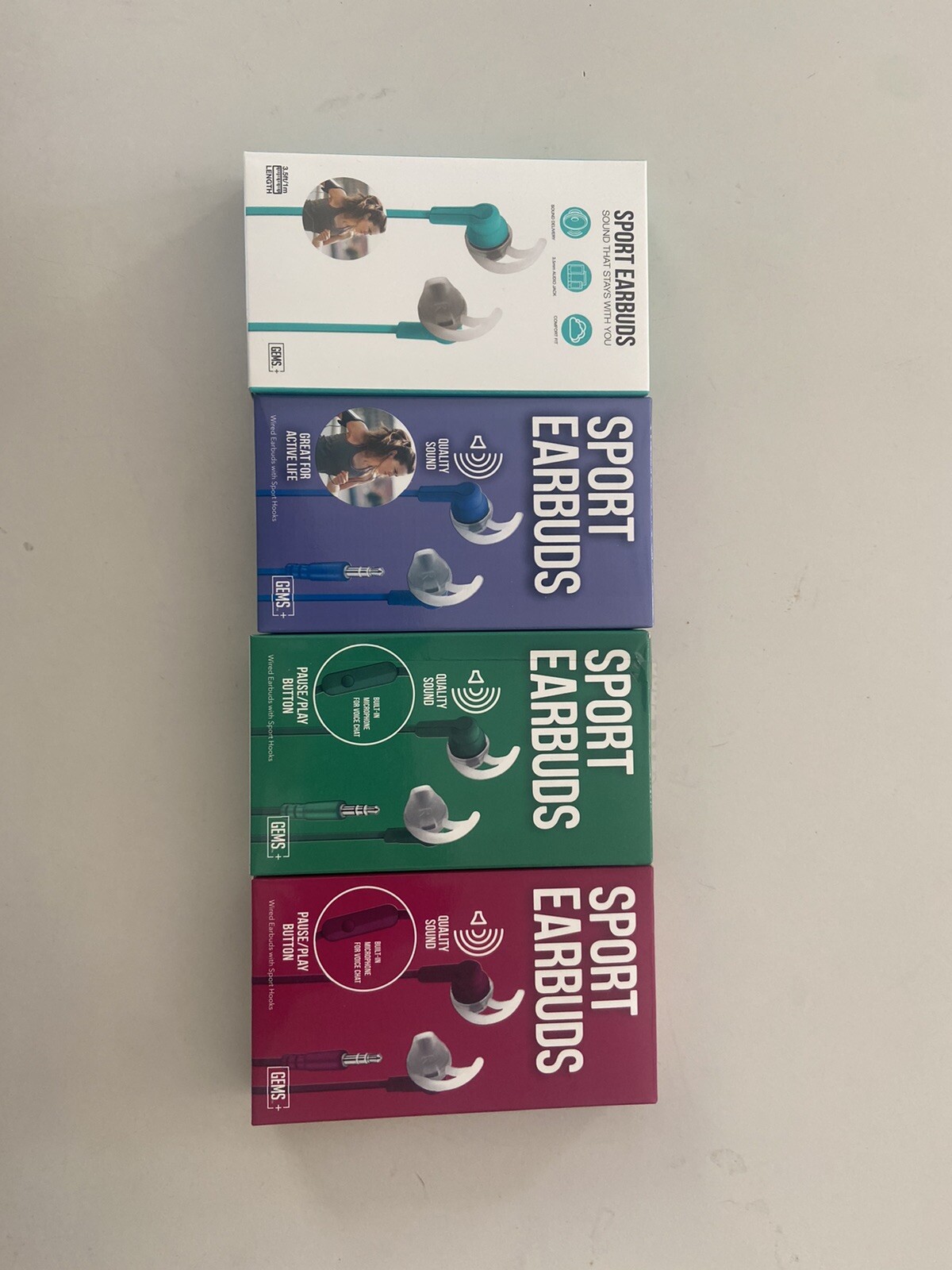 GEMS – Sport Earbuds with Mic (Teal)(Red)(Blue)(Green) Brand New Pick 1