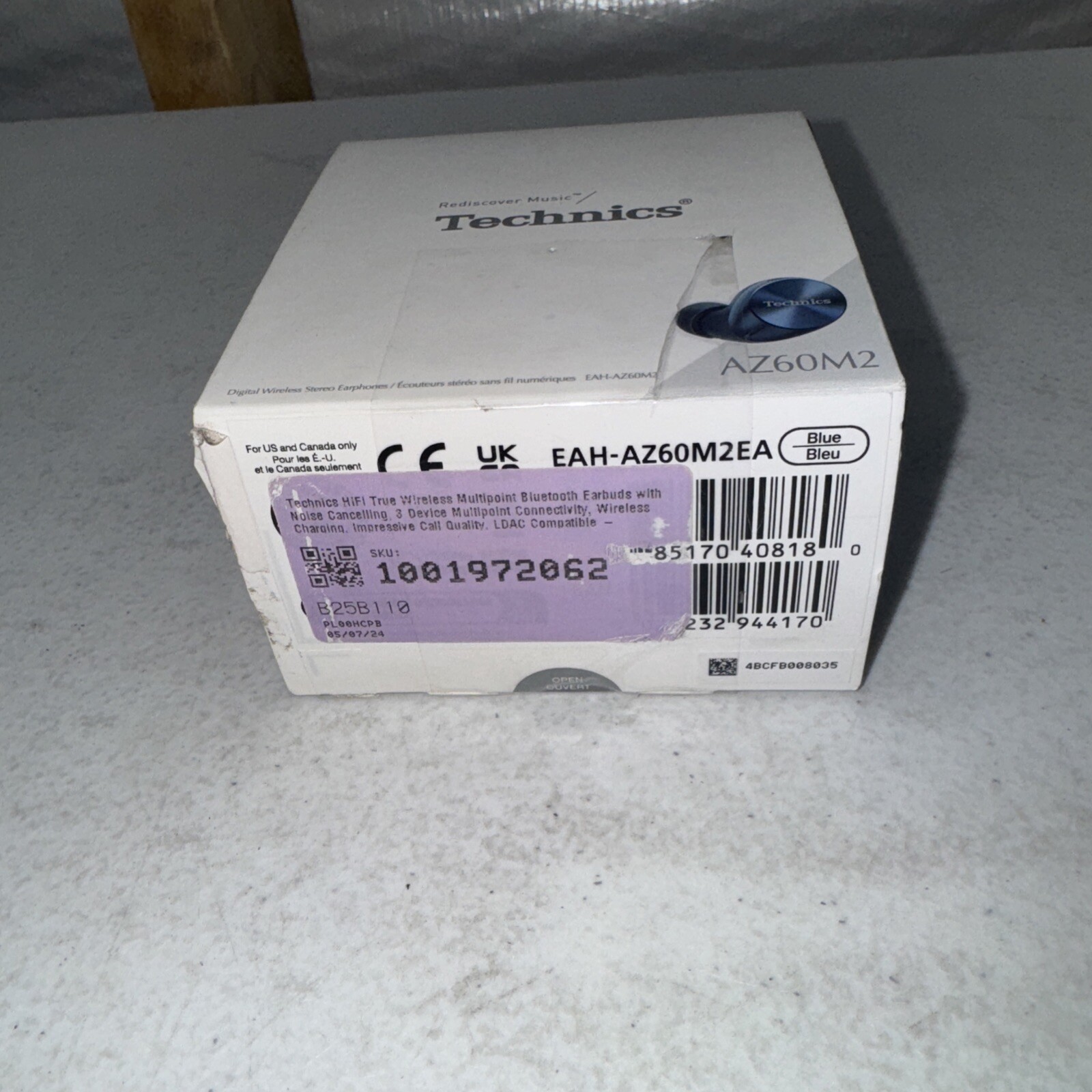 Technics Headphones EAH-AZ60M2EA, True Wireless, Hybrid Noise Canceling, Blue
