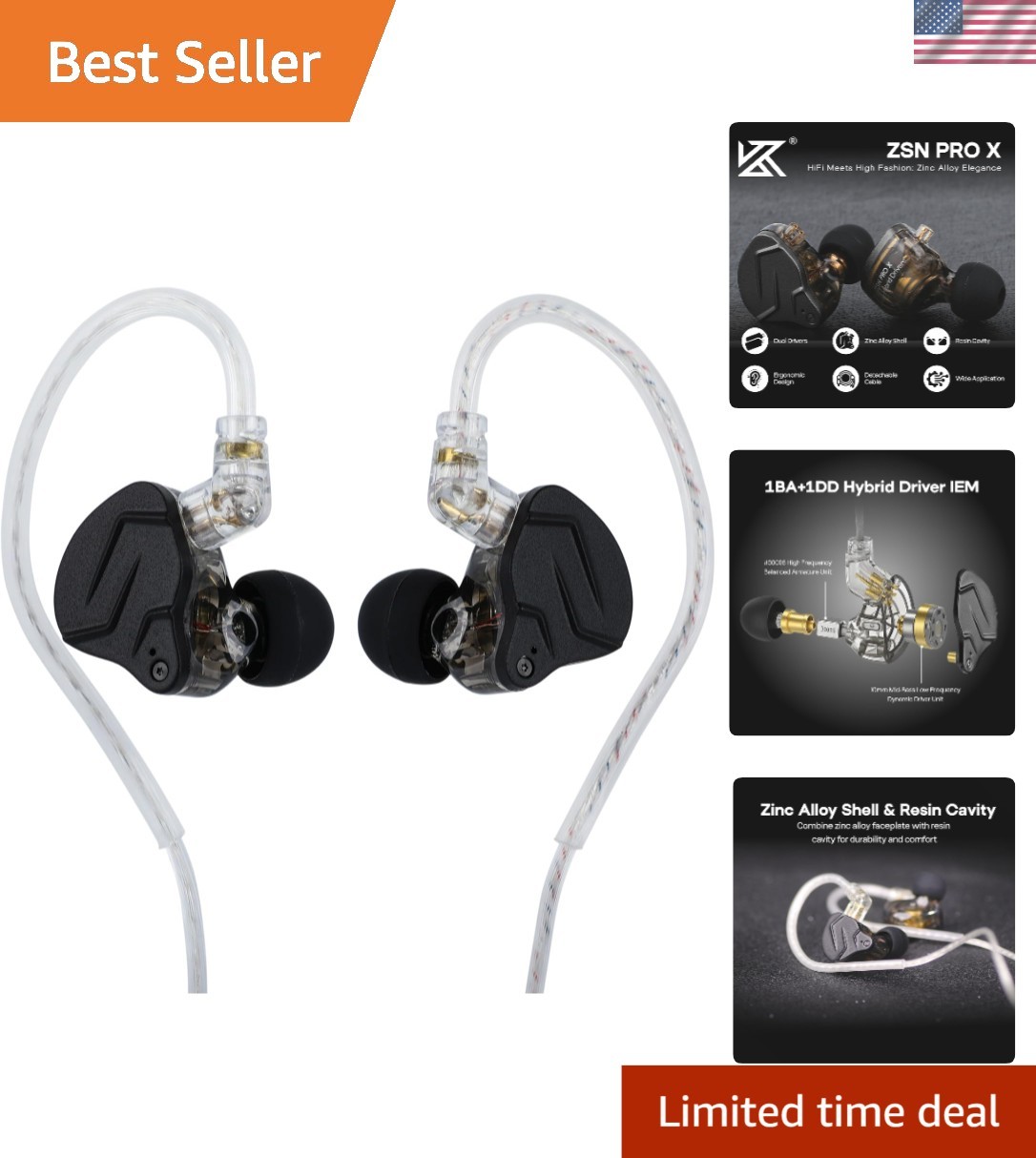 Advanced KZ ZSN PRO X HiFi In-Ear Monitors – Detachable Cable & Noise Isolation