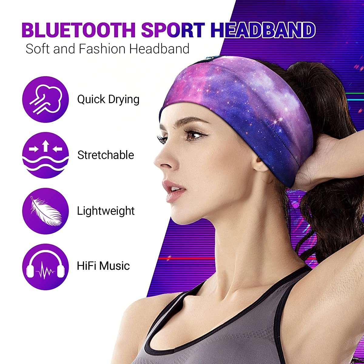 LC-dolida Sleep Headphones Bluetooth 1 Count (Pack of 1), Purple Starry