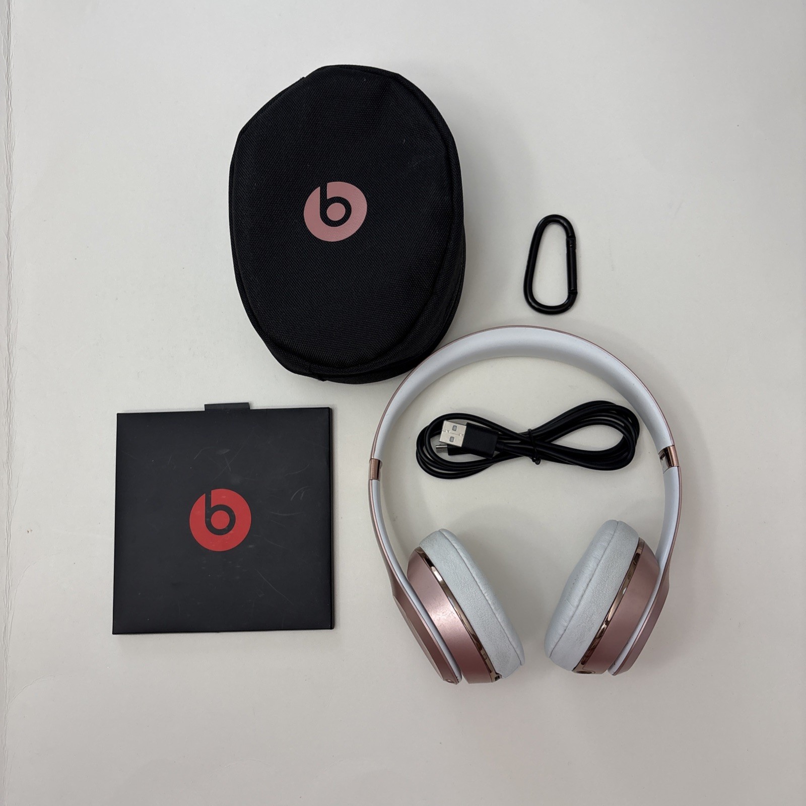 Beats Solo3 Wireless Bluetooth Headphones Rose Gold w/ Case USB Cable Tested